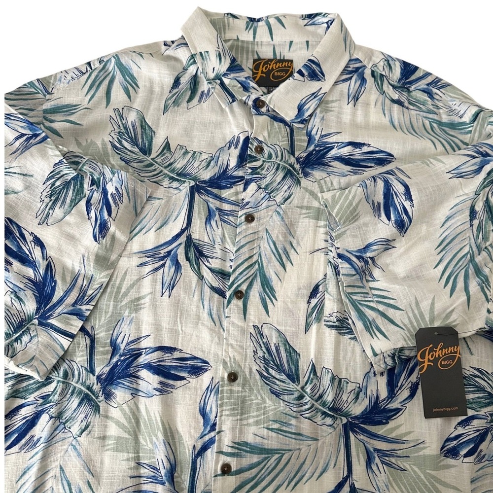 Johnny Bigg Presley Print Shirt Mens 6XL Santorini Blue Tropical Linen Blend NEW